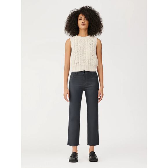 NWT DL1961 Patti Straight High Rise Jeans Sharkskin Black Grey Coated Denim 23 - Picture 1 of 16